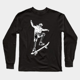 halloween skeleton skateboard white Long Sleeve T-Shirt